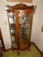 Oak Glass Curio Cabinet w/ Claw Feet