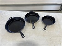 Set of Lodge Cast Iron Fry Pans 12", 10", 8"