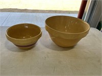 2 pottery bowls 10" & 14"