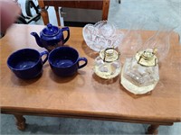 Teapot, Glass bowl, Oil Lamps