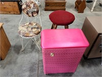 Stool, Chair, Pink Hamper