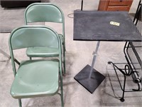 Metal Stand and 2 Folding Chairs