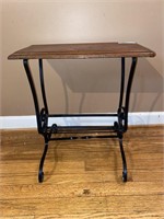 Cherry side table on iron base 18” x 18” x 9”