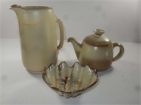 Frankoma Pitcher (w/ Chip), Tea Pot, Shell Bowl