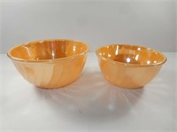 Two Fire King Peach Luster Swirl Mixing Bowls