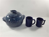 Frankoma Speckled Blue Bean Pot, Mugs