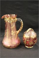Gold-leaf and Cranberry Pitcher and Dish
