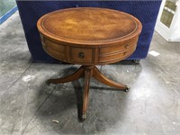 Round Antique Table w/ Leather Top