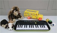 Children's toys -keyboard, TY Beanies, FP bus - GB