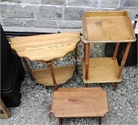 Two Wood Table & Wood Step Stool  - GM