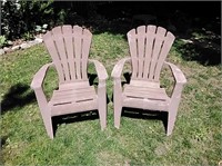 2 plastic Muskoka Chairs and side tables-S2