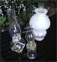 Three Oil Lamps, incl Currier&Ives