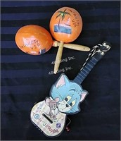 Vintage Tom & Jerry Toy Guitar & Wood Maracas