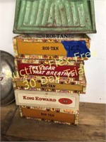 cigar boxes and dust pan