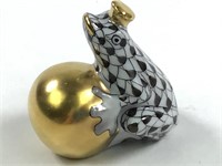 Fine Vieux Herrend Porcelain Crowned Frog w/Ball