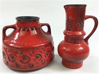 2 1960's Italian Bitossi Rosso Red Pottery