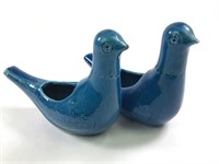 2 VTG Italian Ceramic Blue Glazed Birds