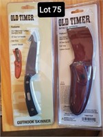 Old timer gut hook with leather sheath