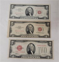 3 Red Cerificates $2 Notes
