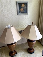 Two Large Lamps & Flower Picture