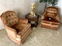 2 Vintage Rust Velour Swivel Chairs