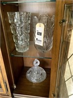 2 Large Crystal Vases & Cut Crystal Candy Dish