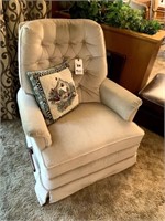 White Reclining Swivel Chair with Pillow