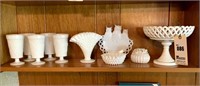 5 Milk Glass Glasses, Vase, Pedestal Dish, & More
