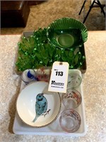 Green Dishes, Decorative Juice Cups, & 2 Bowls