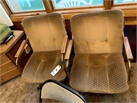 2 Brown Rolling Chairs with Armrests