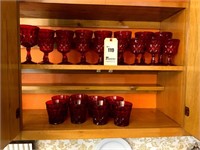 8 Red Glass Goblets, 8 Red Glass Smaller Goblets,&