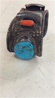 Antique Navajo Turq/Coral Watch Band