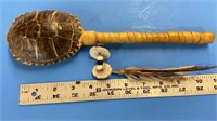 Authentic Turtle Shell Rattle. Rawhide