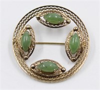 Vintage Sterling Silver & Jade Sorrento Brooch