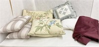 Asstd lot of throw pillows, bed pillows, bedspread