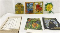 (2) boxes -- painted glass pieces, booklets &