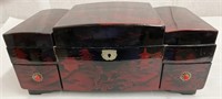Asian red and black lacquered jewelry box with