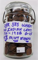 (535+) Wheat Cents, some Indians, 1910-1958