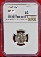 1940 Mercury Dime NGC MS65