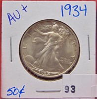 1934 Walking Liberty Half Dollar, AU+