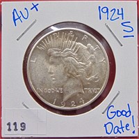 1924-S Peace Dollar, AU+