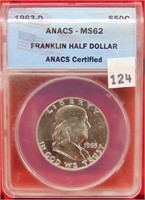 1963-D Franklin Half Dollar, ANACS, MS 62