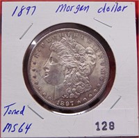 1897 Morgan Dollar, MS 64, Toned. Nice!