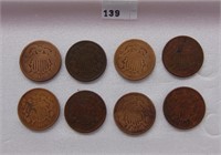 (8) 2¢ Pieces, 1864, 64, 65, 66, 67, 68, 70, 71