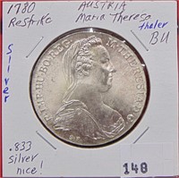 1780 Restrike Austria Maria Theresa Thaler .833 BU