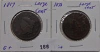 1817, 1838 U.S. Large Cents, G-VG