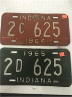 Lot of 2 Indiana license plates. 1964 & 65