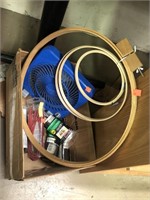 Lot of Embroidery Hoops, Weed Eater String, & Fan