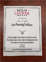 Deer Processing Certificate-Milo Locker