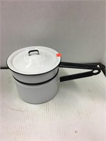 VTG Double-Broiler Pan W/ Lid White enamel